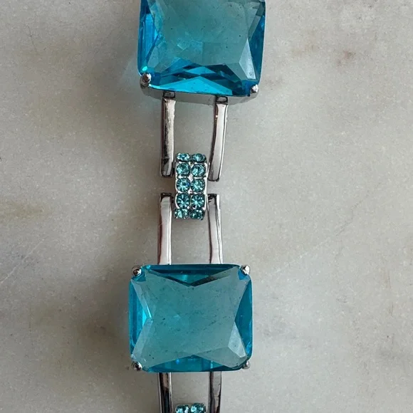 Elegant One-of-A-Kind Silver and Aqua Blue Crystal Bracelet - Picture 3 of 8